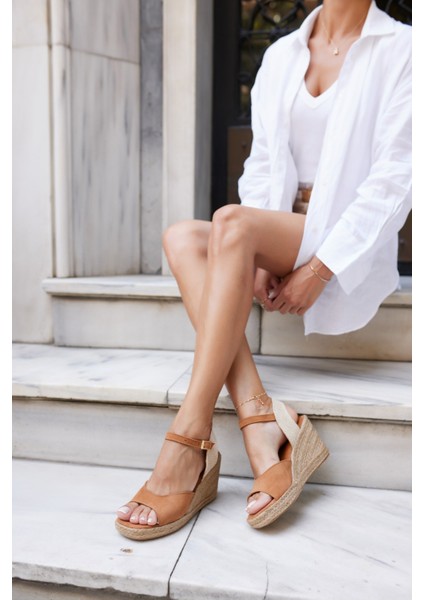 Bobi Kadin Lacivert Gercek Deri Suet Espadril Sandalet