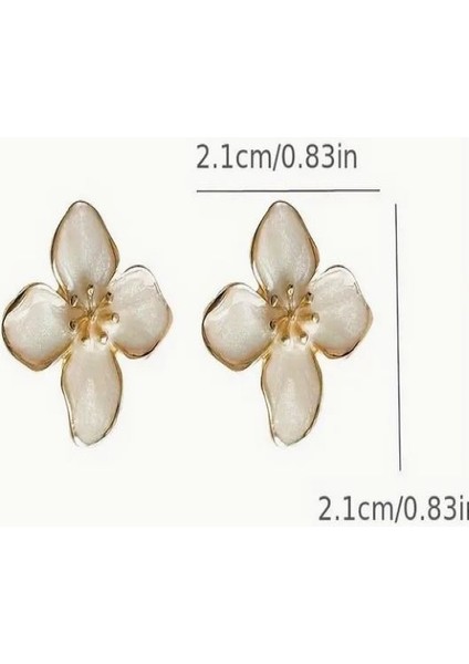 14K Altın Kaplama Beyaz Çiçek Küpe