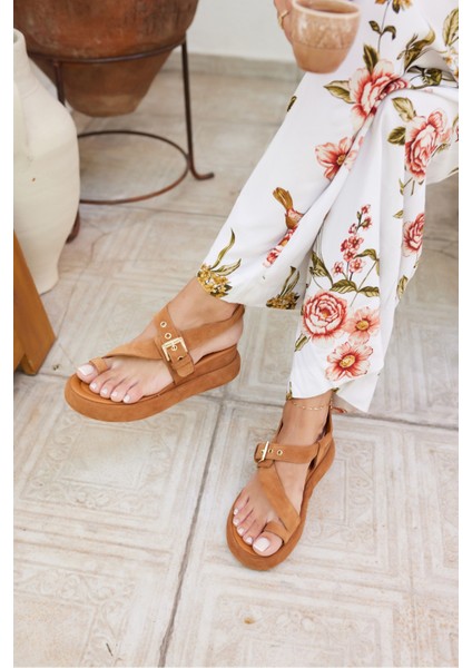 Pery Kadin Taba Gercek Suet Dolgu Taban Sandalet modelleri