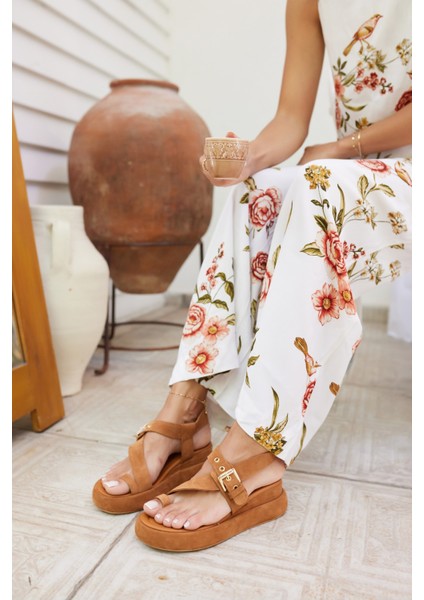 Pery Kadin Taba Gercek Suet Dolgu Taban Sandalet fırsatları