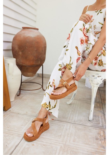 Pery Kadin Taba Gercek Suet Dolgu Taban Sandalet indirimleri