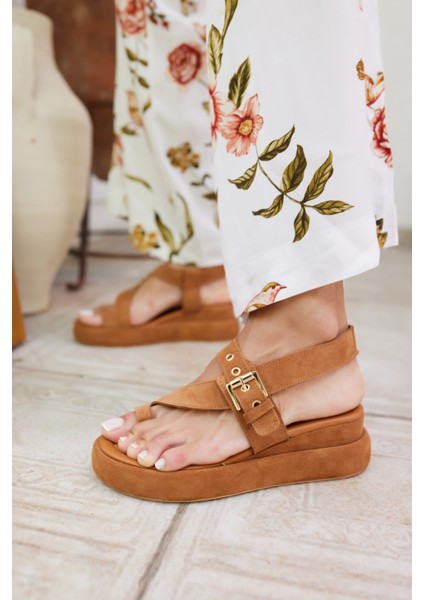 Pery Kadin Taba Gercek Suet Dolgu Taban Sandalet