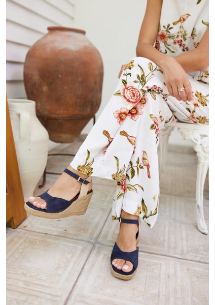 Bobi Kadin Lacivert Gercek Deri Suet Espadril Sandalet fiyatları