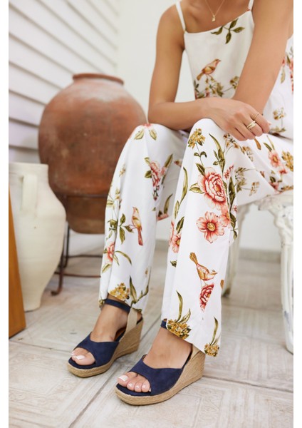 Bobi Kadin Lacivert Gercek Deri Suet Espadril Sandalet modelleri