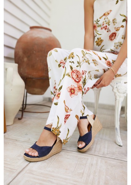 Bobi Kadin Lacivert Gercek Deri Suet Espadril Sandalet fırsatları