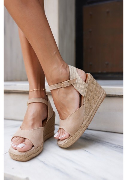 Bobi Kadin Lacivert Gercek Deri Suet Espadril Sandalet