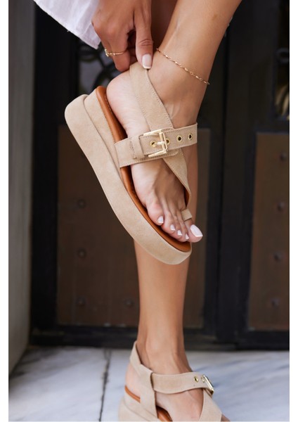 Pery Kadin Taba Gercek Suet Dolgu Taban Sandalet fırsatları