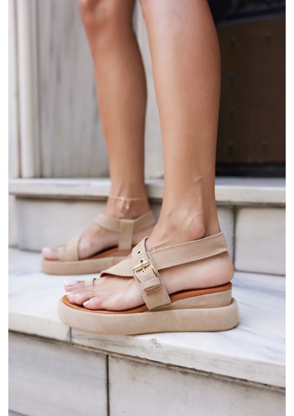 Pery Kadin Taba Gercek Suet Dolgu Taban Sandalet