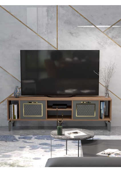 Tv Sehpası Tv Ünitesi Vera Beyaz Gold Çizgili 5052 fiyatları