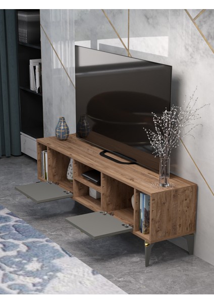 Tv Sehpası Tv Ünitesi Vera Beyaz Gold Çizgili 5052 fırsatları