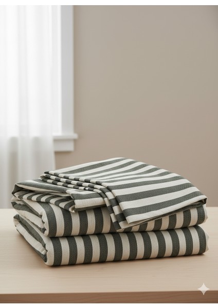 | Koyu Haki Çizgili %80 Pamuk Saten Tek Kişilik Nevresim Takımı | 82 Tel Yollu Nevresim, Lastikli Çarşaf fiyatları