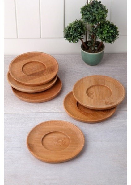 Balsa Bambu Çay Tabağı Yuvarlak, Çay Altlığı, 6 Adet