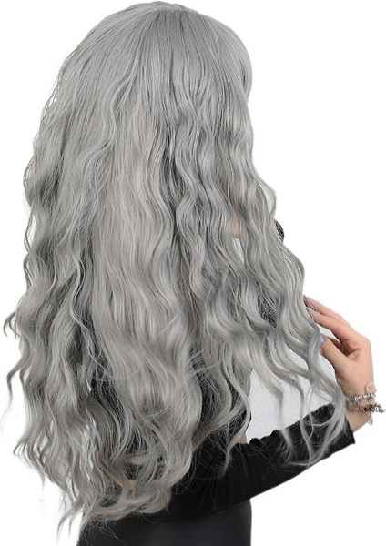 Perçemli Uzun Su Dalgası Fiber Sentetik Peruk / Açık Gri fiyatları