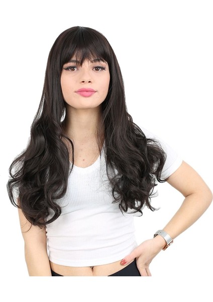 Kahküllü Uzun Dalgalı Fiber Sentetik Peruk / Kahverengi fiyatları