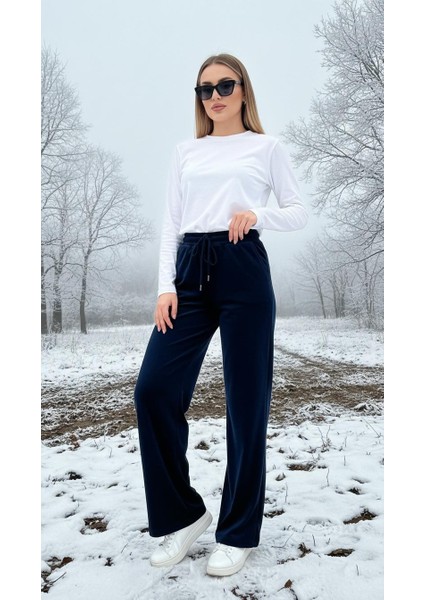 Kadın Fransız Kadife Beli Lastikli Cepli Bol Kesim Eşofman Altı modelleri