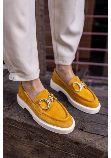 Granda Kadın Sari Gercek Deri Suet Loafer Ayakkabi fırsatları