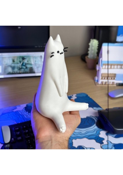 Minimalist Kedi Figürü – 3D Yazıcı Baskı Dekoratif Obje (16 Cm)