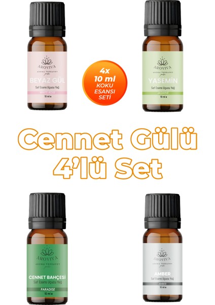 Cennet Gülü Esansiyel Uçucu Koku Yağı Buhurdanlık Yağı Difüzör Esansı 4'lü Set 4X10ML
