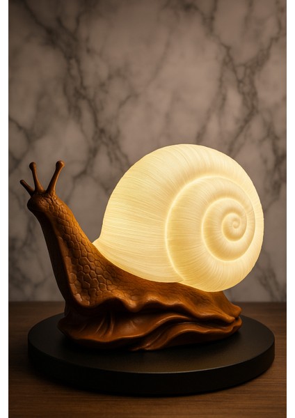 Kahverengi 3D Baskılı Salyangoz Gece Lambası, Sıcak ve Şık Tasarım