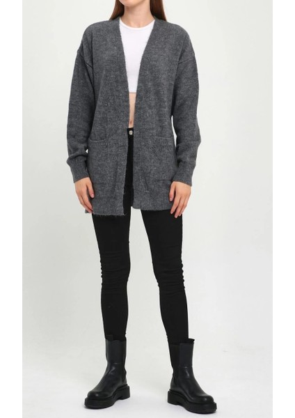 Cep Detaylı Uzun Triko Hırka