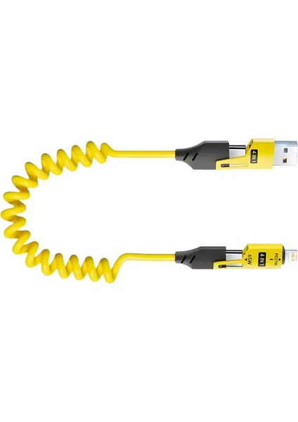 65W Hızlı Şarj Aleti Kablosu 4in1 Spiral Yaylı Usb-A Type-C Lightning Uyumlu fırsatları