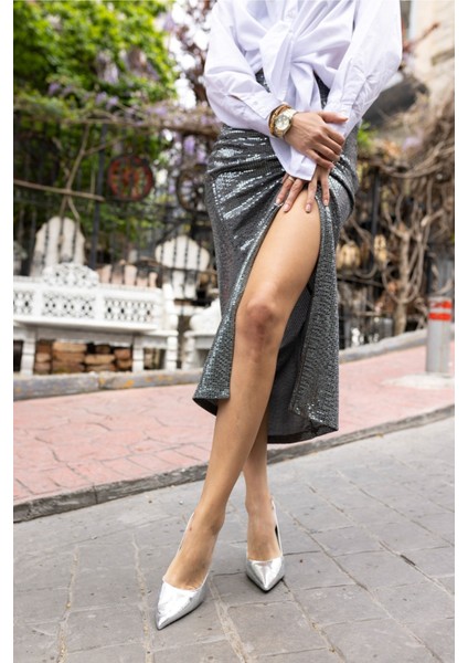 Carter Kadin Gumus Topuklu Galvaniz Ökçe Stıletto