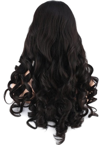 Dalgalı Perçemli Uzun Fiber Sentetik Peruk / Kahverengi indirimleri