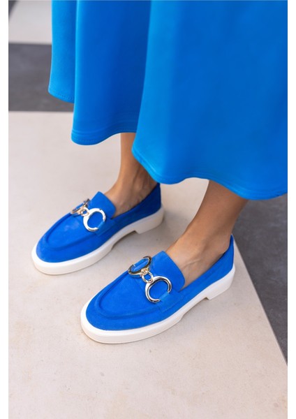 Granda Kadın Mavi Gercek Suet Loafer Ayakkabi modelleri