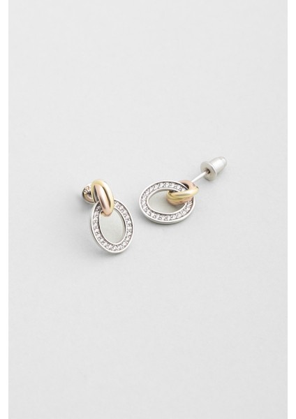 Zamansız Stil 18 Ayar Mix Altın Kaplama Gümüş Küpe