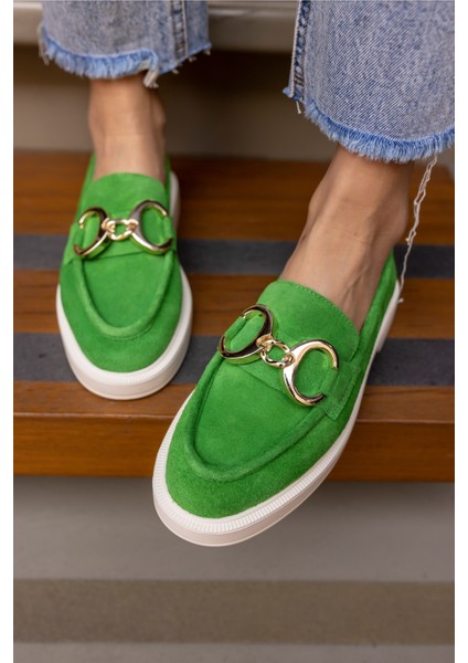 Granda Kadın Yeşil Gercek Deri Suet Loafer Ayakkabi modelleri