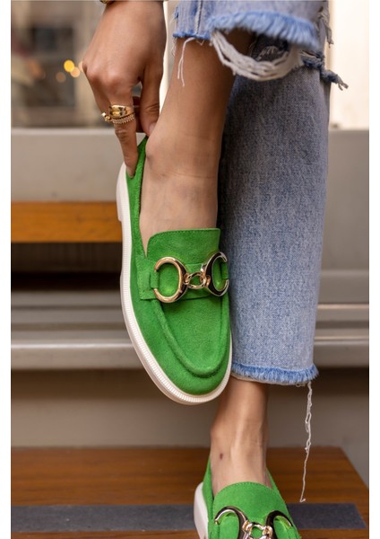 Granda Kadın Yeşil Gercek Deri Suet Loafer Ayakkabi fırsatları