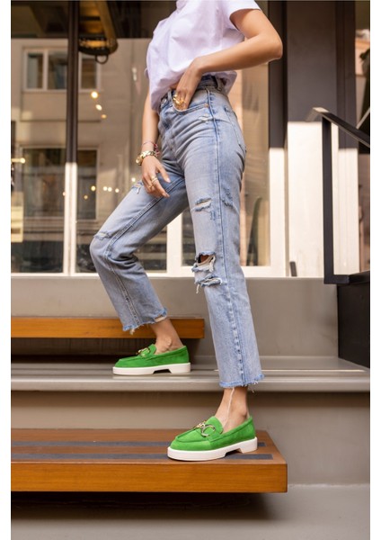 Granda Kadın Yeşil Gercek Deri Suet Loafer Ayakkabi indirimleri