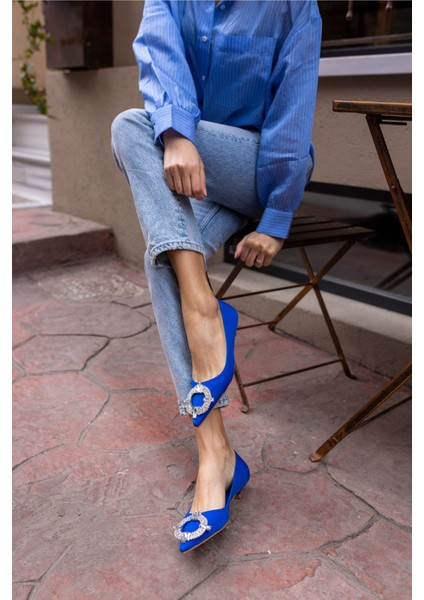 Nico Kadın Saks Mavi Taş Detay Mini Topuklu Ayakkabi