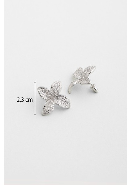 Begonvil Çiçeği 18 Ayar Beyaz Altın Kaplama Gümüş Küpe modelleri