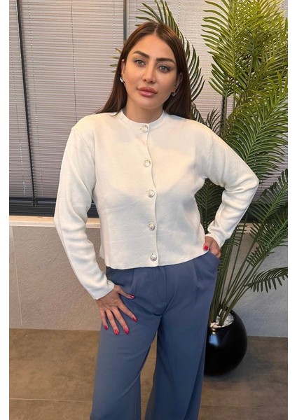 Ekru Gümüş Düğmeli Hırka fiyatları