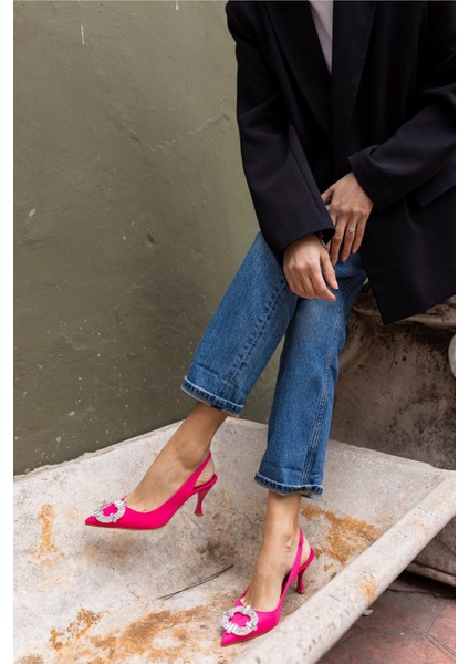 Jarno Kadin Fusya Taş Detay Topuklu Ayakkabi