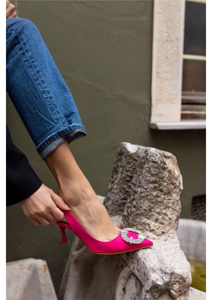 Jarno Kadin Fusya Taş Detay Topuklu Ayakkabi modelleri