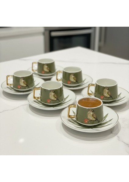 Green Birdy Kuş Figürlü 6 Kişilik Porselen Fincan Takımı fırsatları