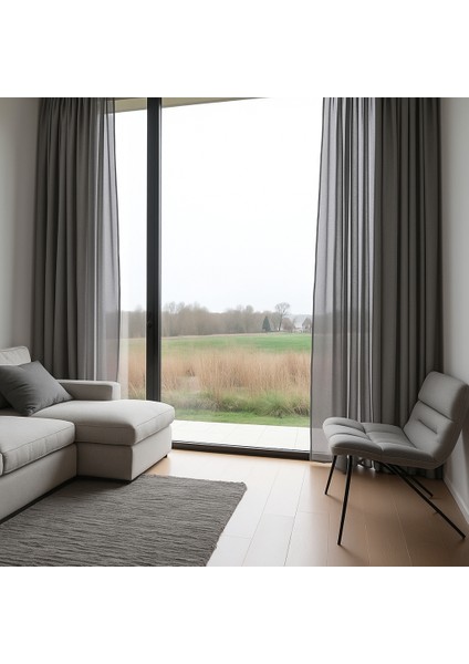 Kalın Dokulu Keten Tül Perde - Gri -Pileli Dikim 1x2,5 Pile - KTNU4123