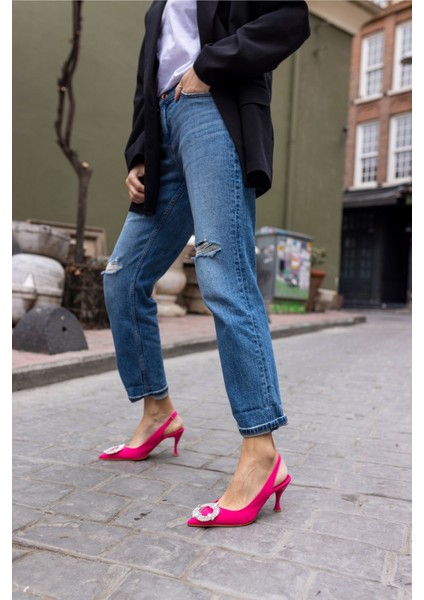 Jarno Kadin Fusya Taş Detay Topuklu Ayakkabi