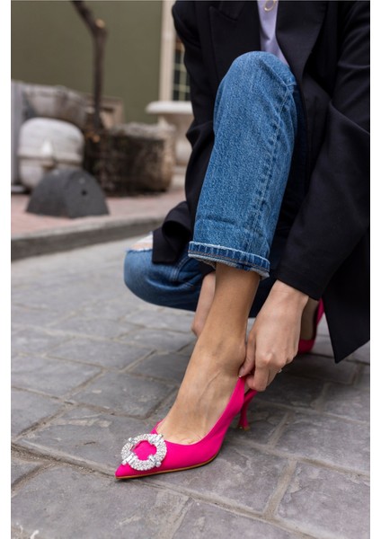 Jarno Kadin Fusya Taş Detay Topuklu Ayakkabi