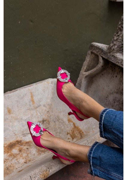 Jarno Kadin Fusya Taş Detay Topuklu Ayakkabi