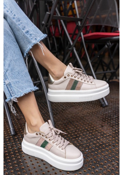 Zanıolo Kadın Bej Taş Detay Sneaker