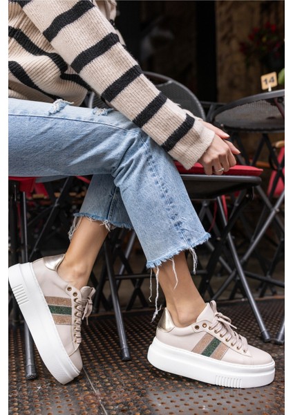 Zanıolo Kadın Bej Taş Detay Sneaker