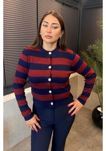 Bordo&lacivert Çizgi Detaylı Hırka fiyatları