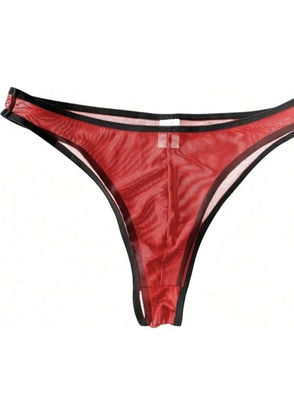 Erkek Biyeli Kırmızı Transparan Brazillian Slip