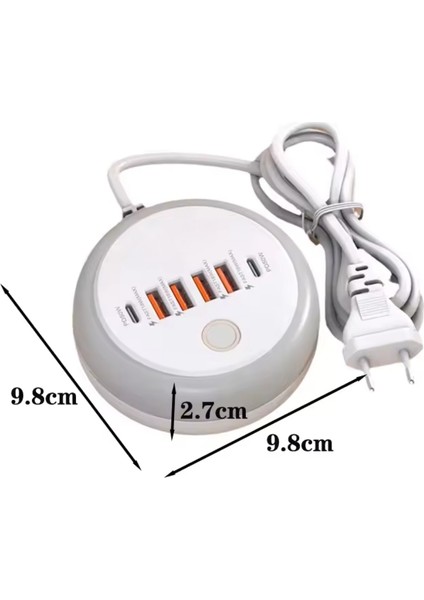 LED Işıklı 40W 4 USB ve 2 Type C Girişli Çoklu Dokunmatik Şarj Aleti Gece Lambası fiyatları