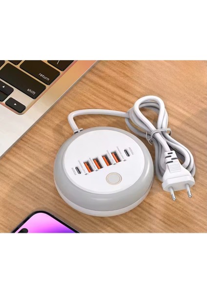 LED Işıklı 40W 4 USB ve 2 Type C Girişli Çoklu Dokunmatik Şarj Aleti Gece Lambası modelleri