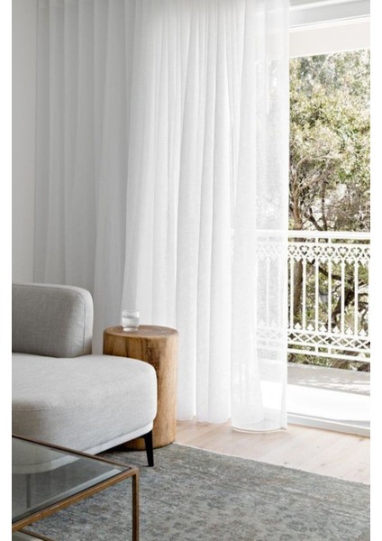 Düz Tül Perde - Ekru Beyaz - 1x2,5 Pile - PRG16