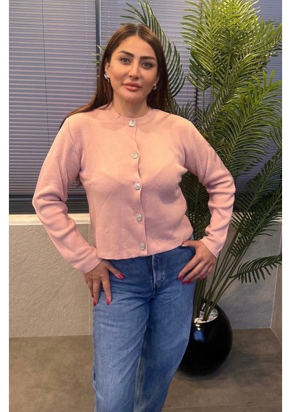 Pembe Gümüş Düğmeli Hırka modelleri
